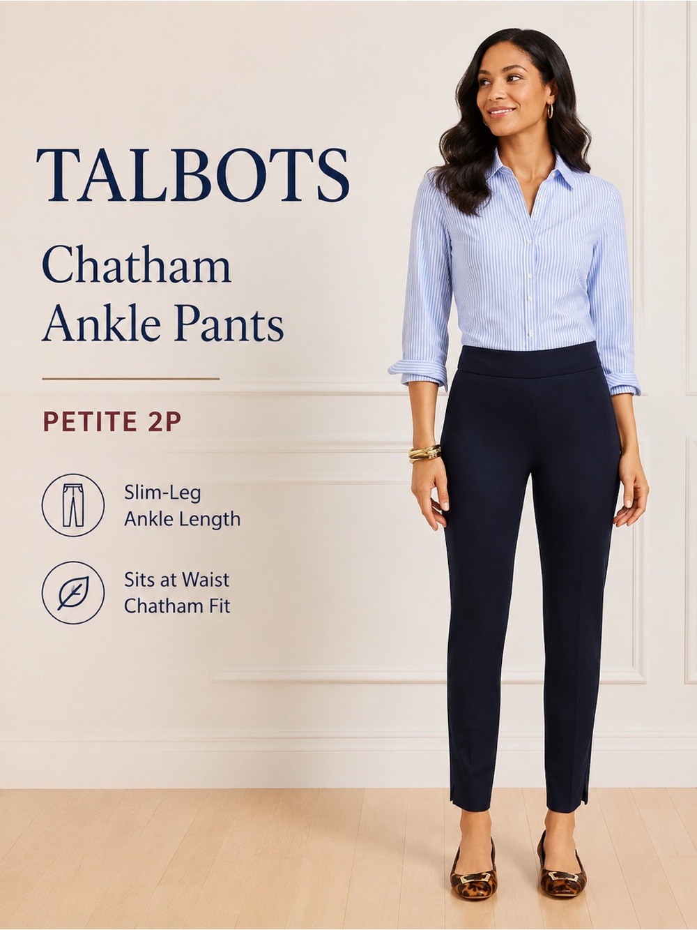 NWT Talbots Chatham Ankle Pants Navy Blue Petite 2P Slim